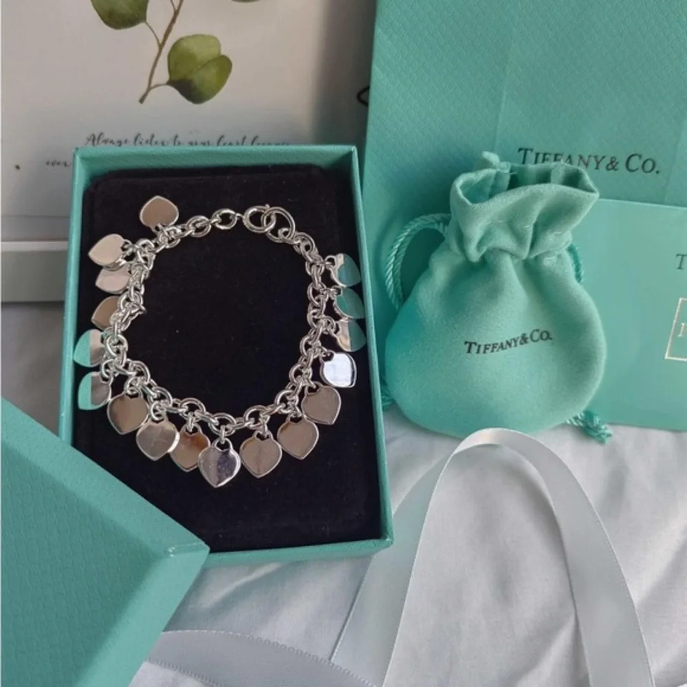 Tiffany & Co Silver Heart Charm Bracelet size:7.5 inches - Picture 2 of 5